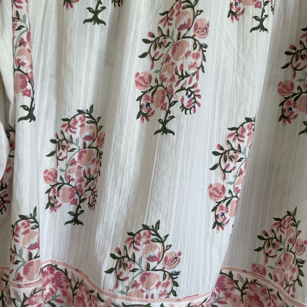 Calypso St. Barth White Blouse with Pink Floral Motif and Tassel Tie - Picture 7 of 8